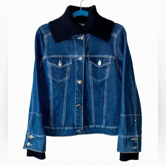 GLORIA VANDERBILT* Blue Women’s Denim Jacket with Sweater Collar Size M (no tag) - Picture 3 of 8